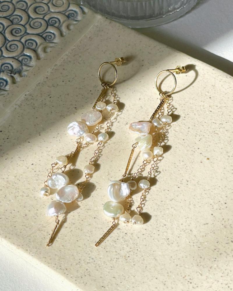 Gold Keshi Pearl Dangle Earrings