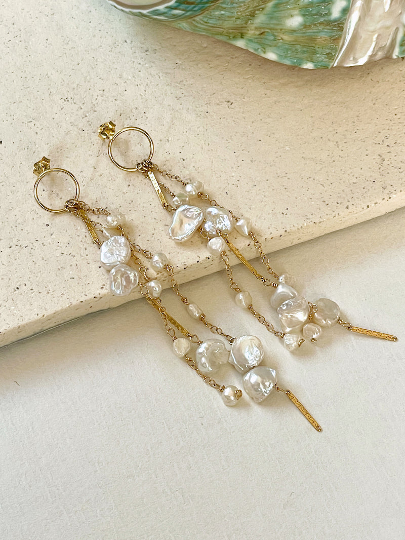 Gold Keshi Pearl Dangle Earrings