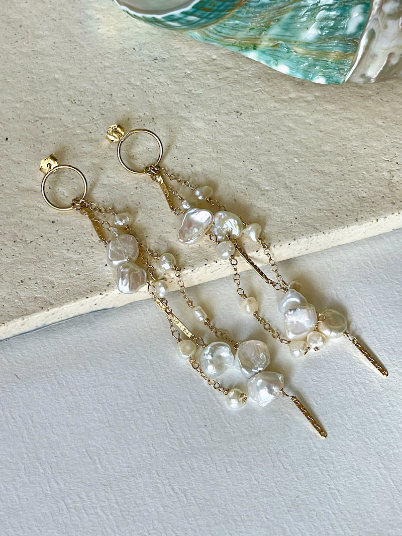 Gold Keshi Pearl Dangle Earrings