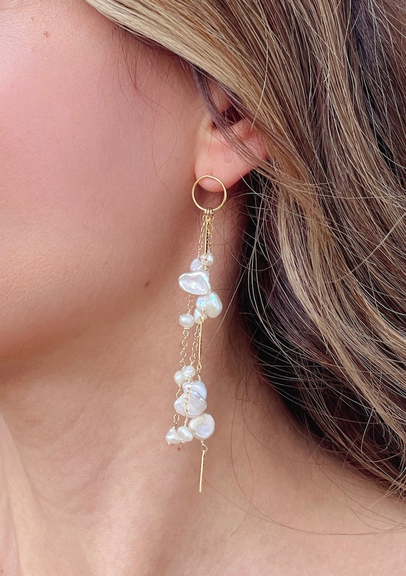 Gold Keshi Pearl Dangle Earrings