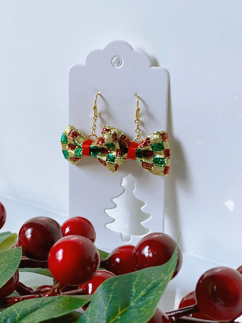 Christmas Ribbon Earrings Gold