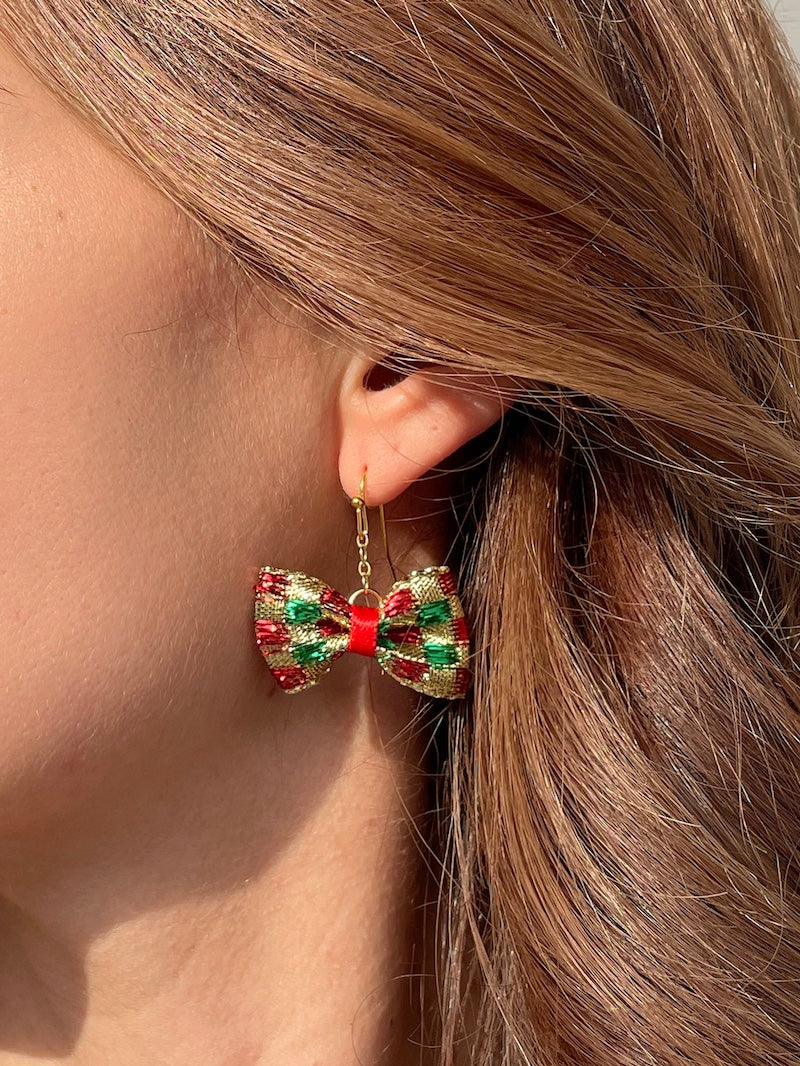 Christmas Ribbon Earrings Gold