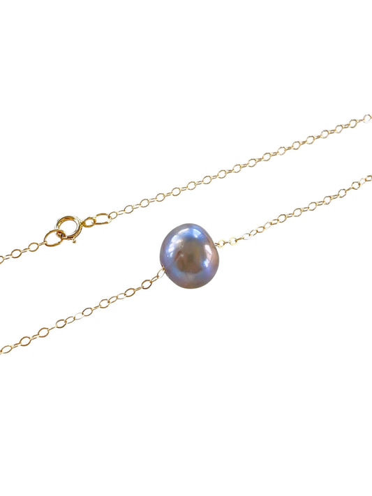 Single Pearl Necklace Blue