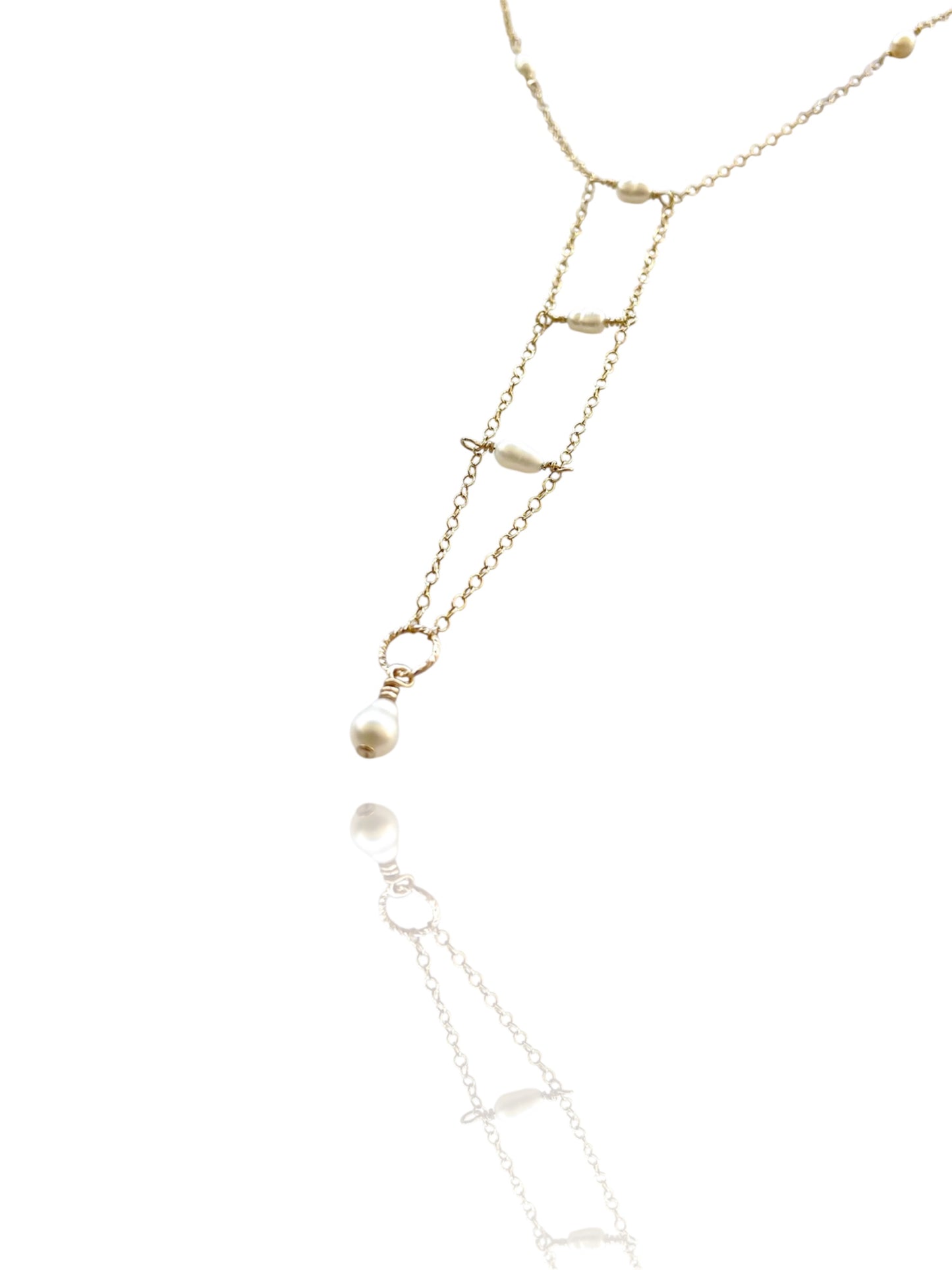 Gold Pearl Lariat Necklace