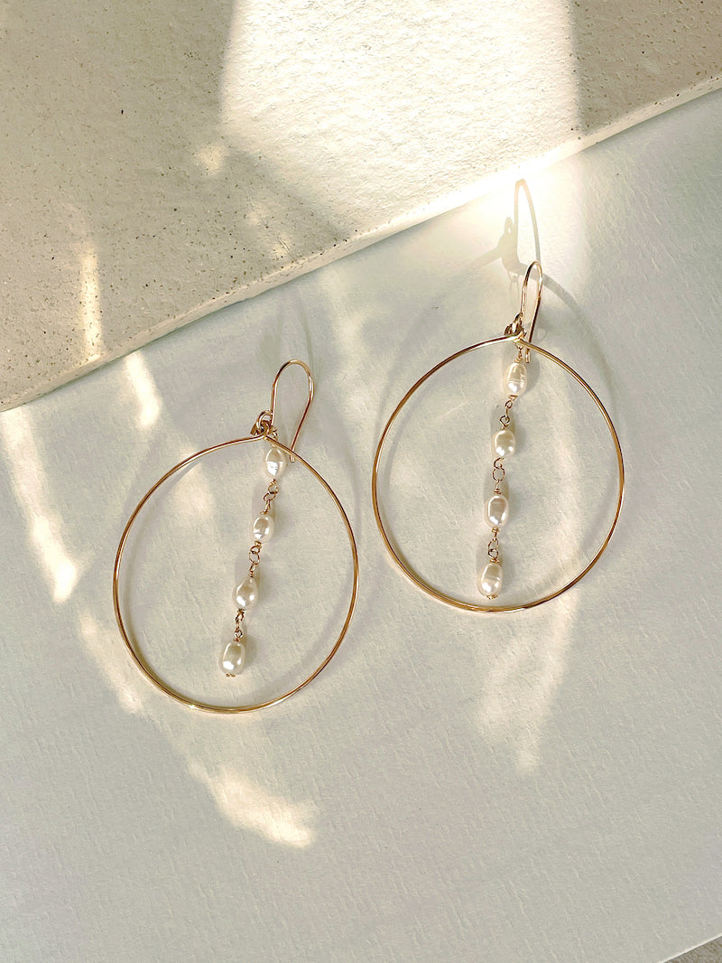 Gold Filled Pearl Hoops