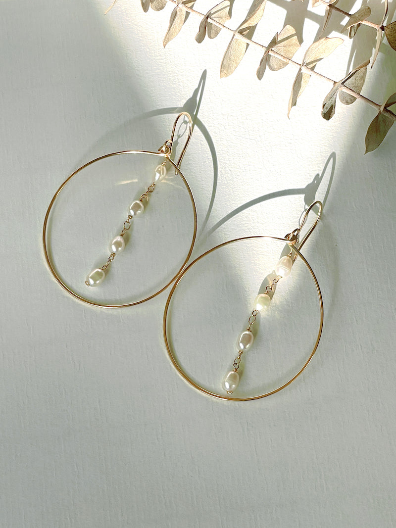 Gold Filled Pearl Hoops