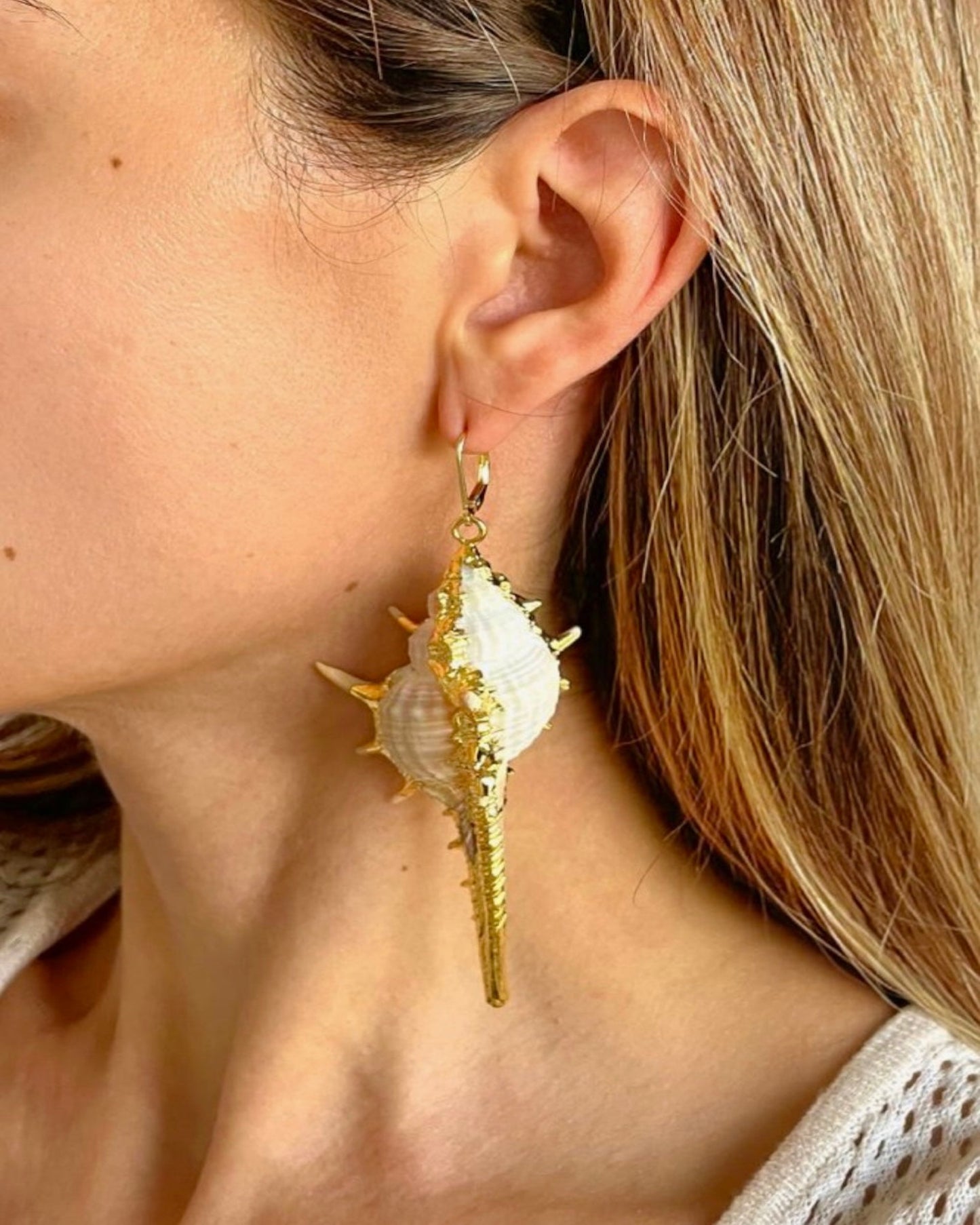 Gold Wrapped Seashell Earrings