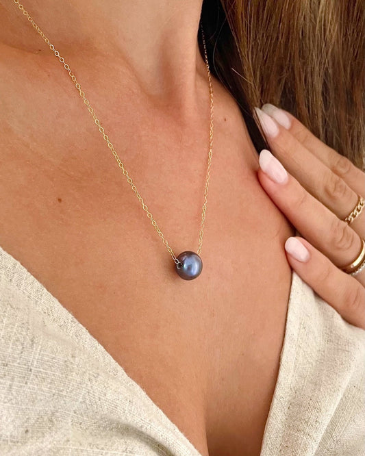 Single Pearl Necklace Blue