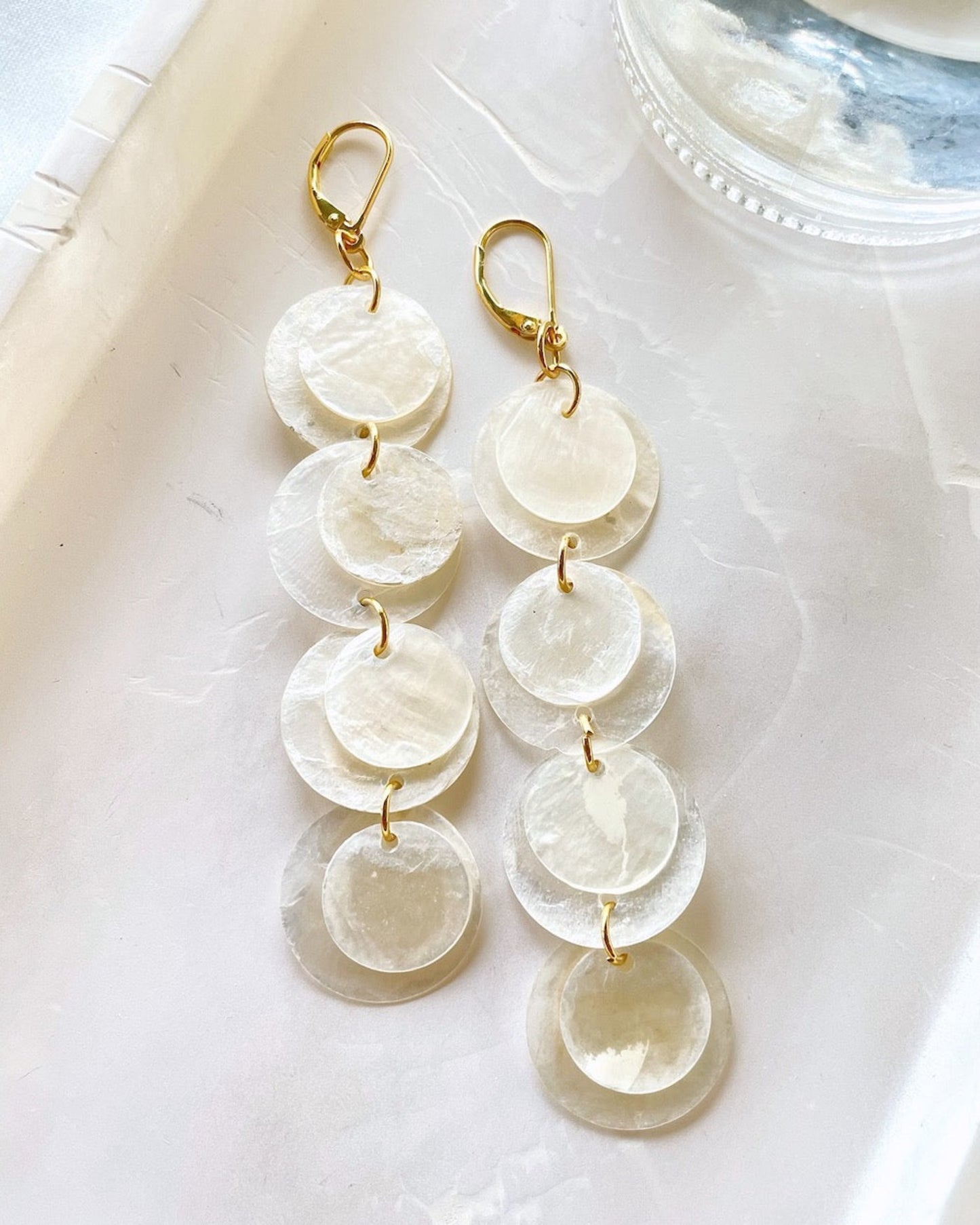 Pearl Disc Drop Earrings