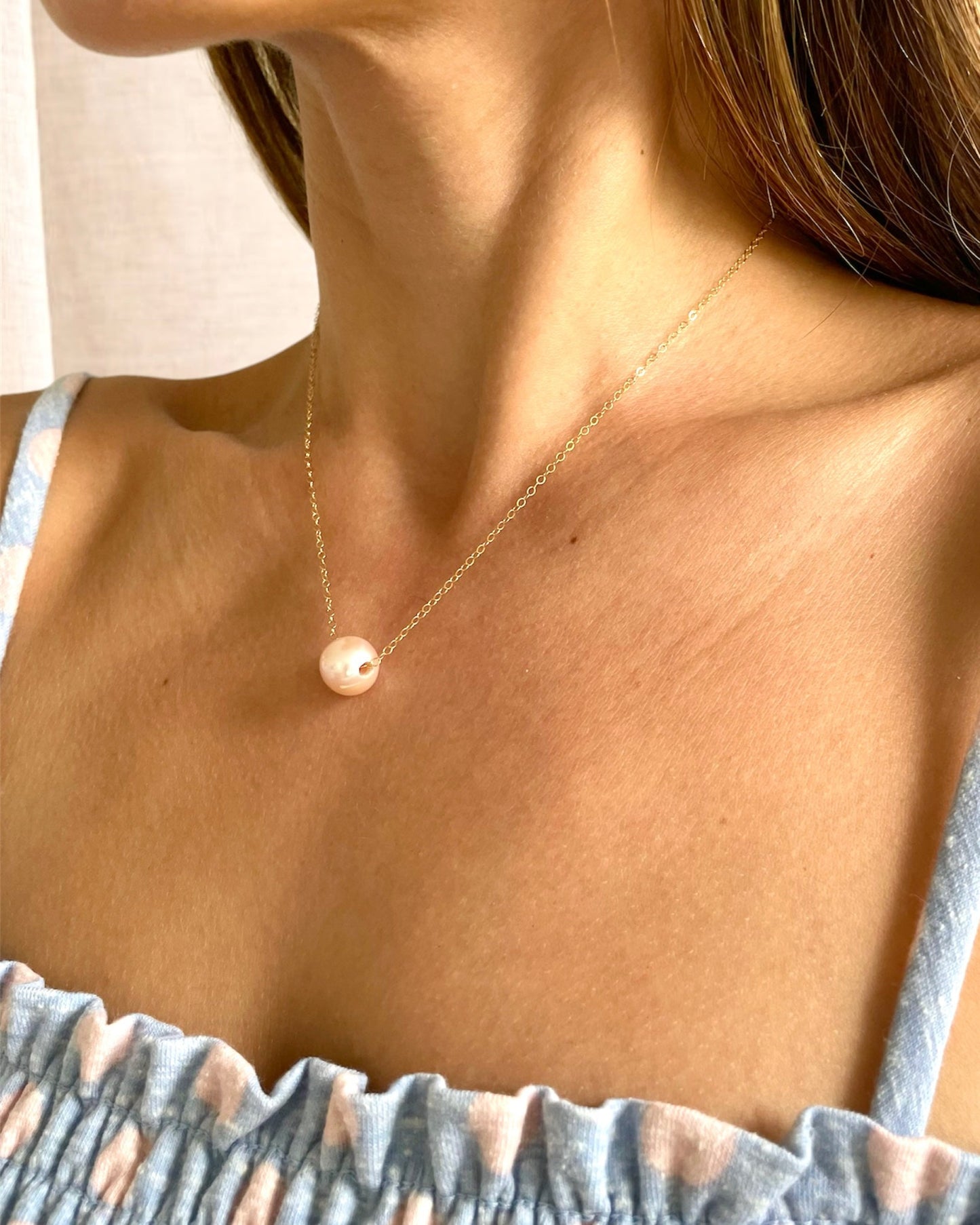 Single Pearl Necklace Pink