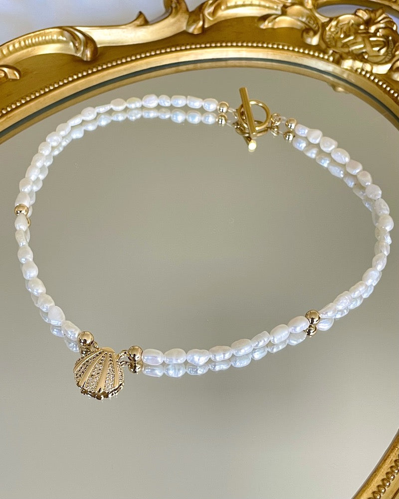 Gold Dipped Shell & Pearl Necklace