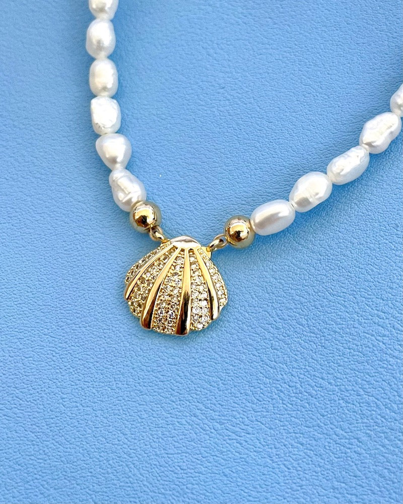 Gold Dipped Shell & Pearl Necklace