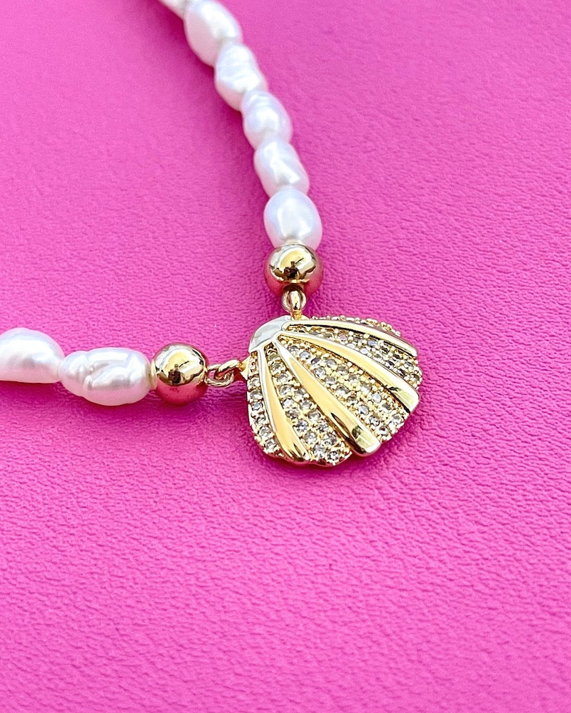 Gold Dipped Shell & Pearl Necklace