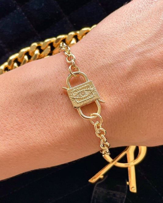 Gold Padlock Evil Eye Bracelet