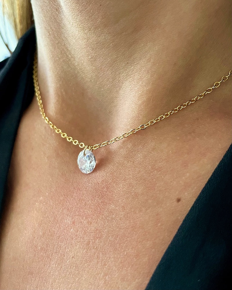 Floating Solitaire Cubic Zirconia Necklace