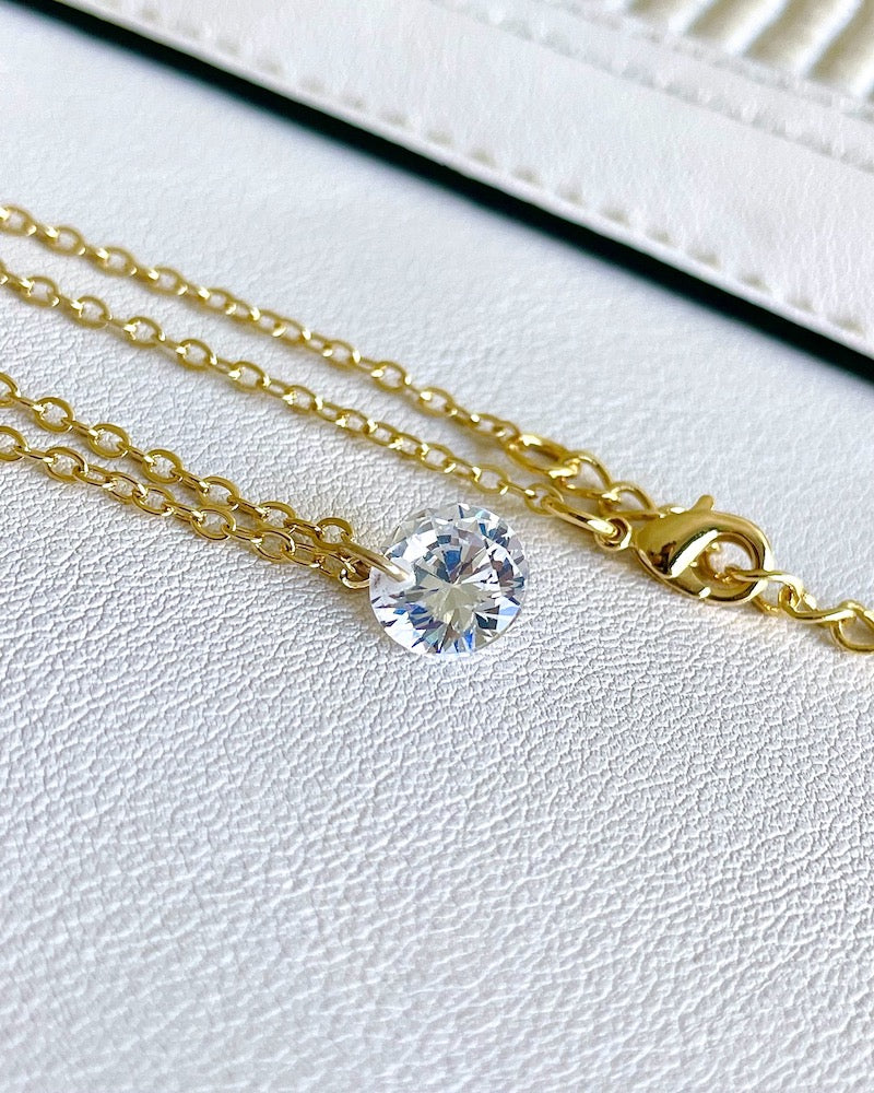 Floating Solitaire Cubic Zirconia Necklace