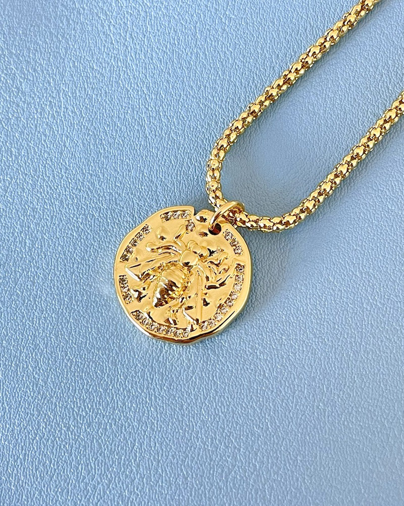 Gold Bee Coin Necklace