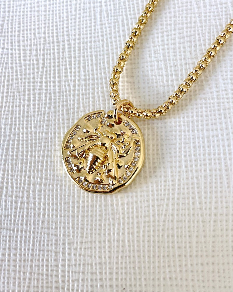 Gold Bee Coin Necklace