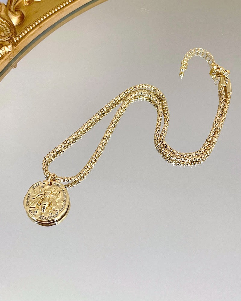 Gold Bee Coin Necklace