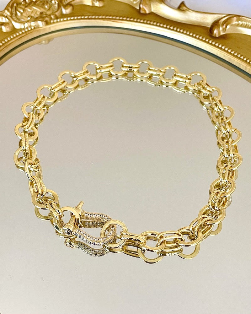 Gold Pave Carabiner Necklace