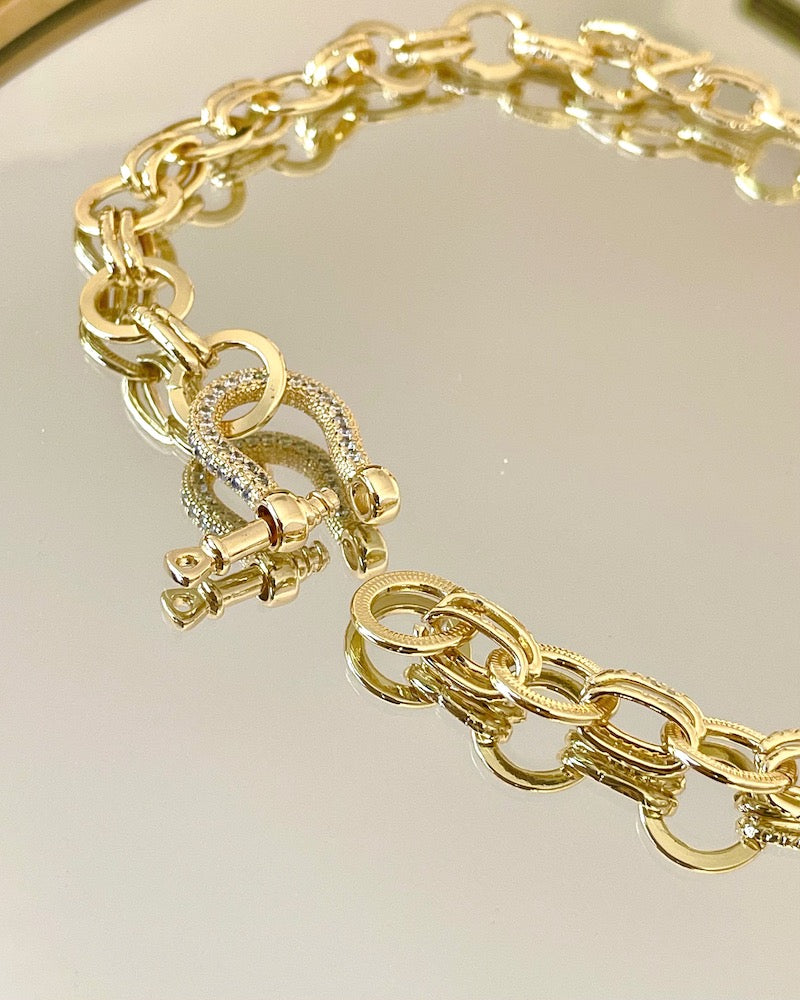 Gold Pave Carabiner Necklace