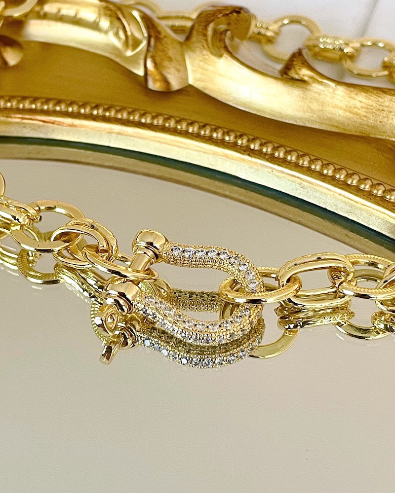 Gold Pave Carabiner Necklace