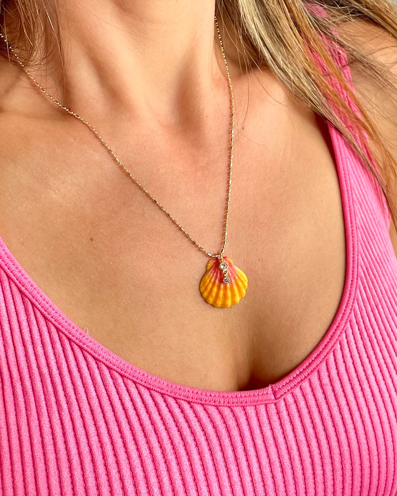 Sunrise Shell Pink CZ Necklace