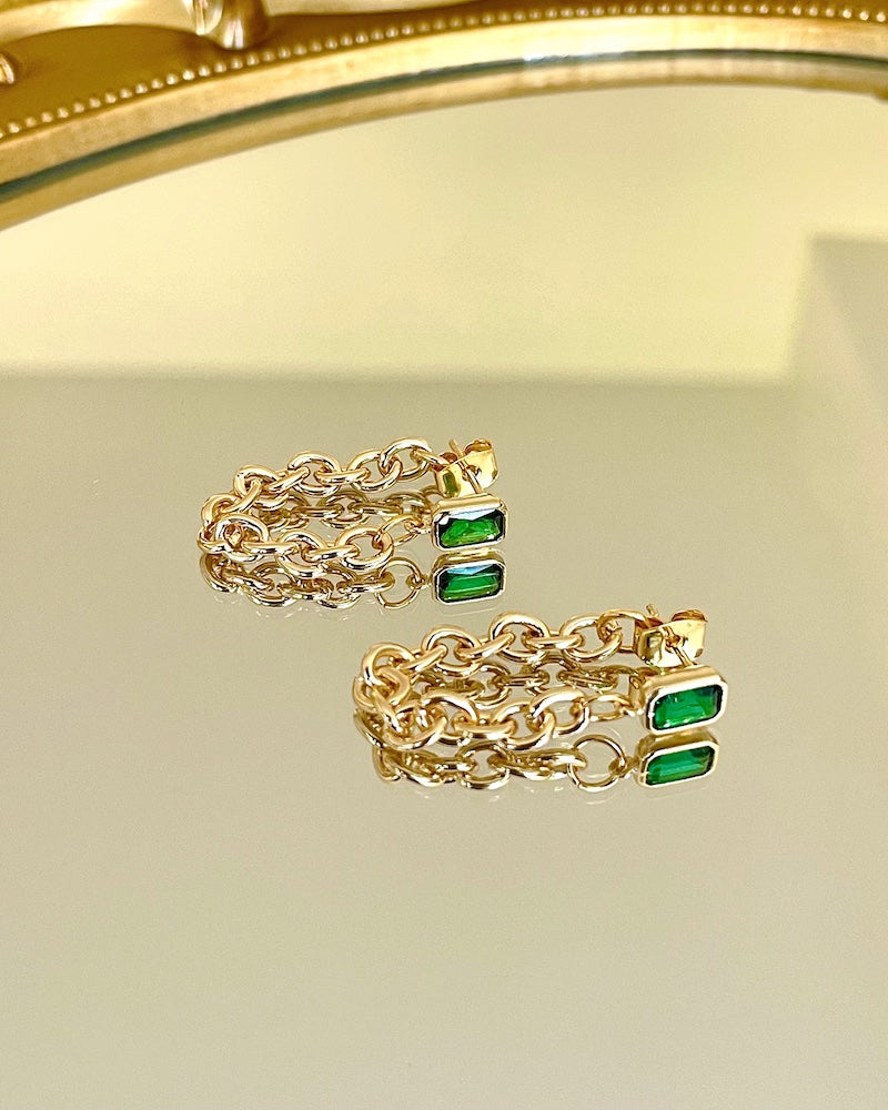 Emerald Chain Loop Earrings