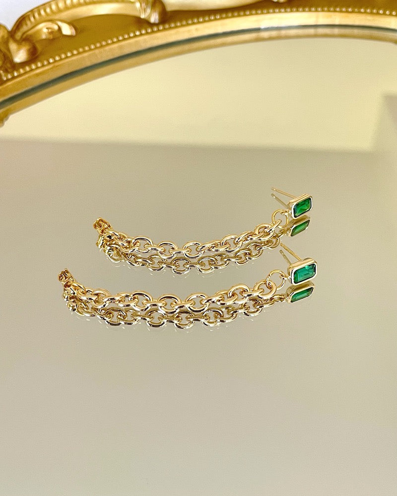 Emerald Chain Loop Earrings