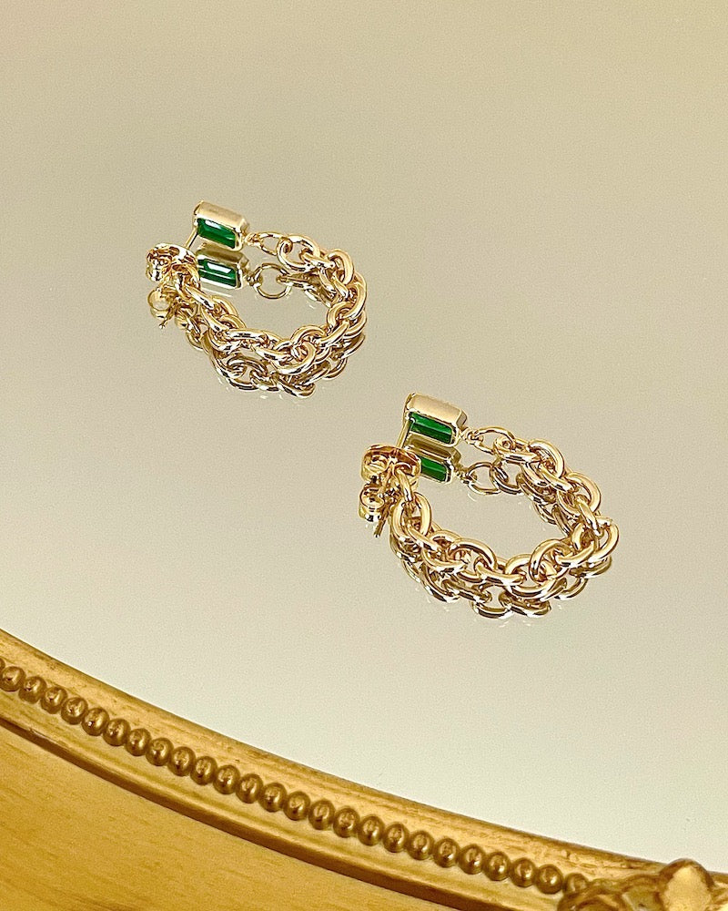 Emerald Chain Loop Earrings