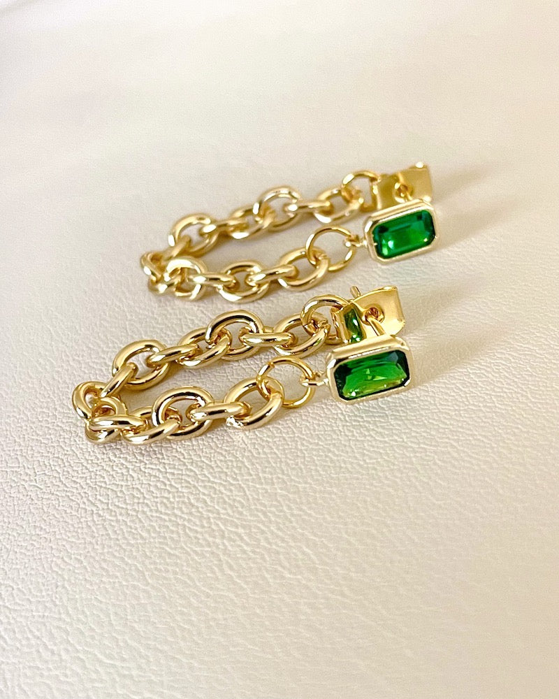 Emerald Chain Loop Earrings