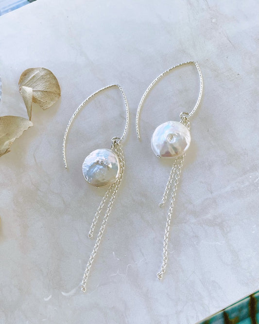 Silver Marquise Pearl Earrings