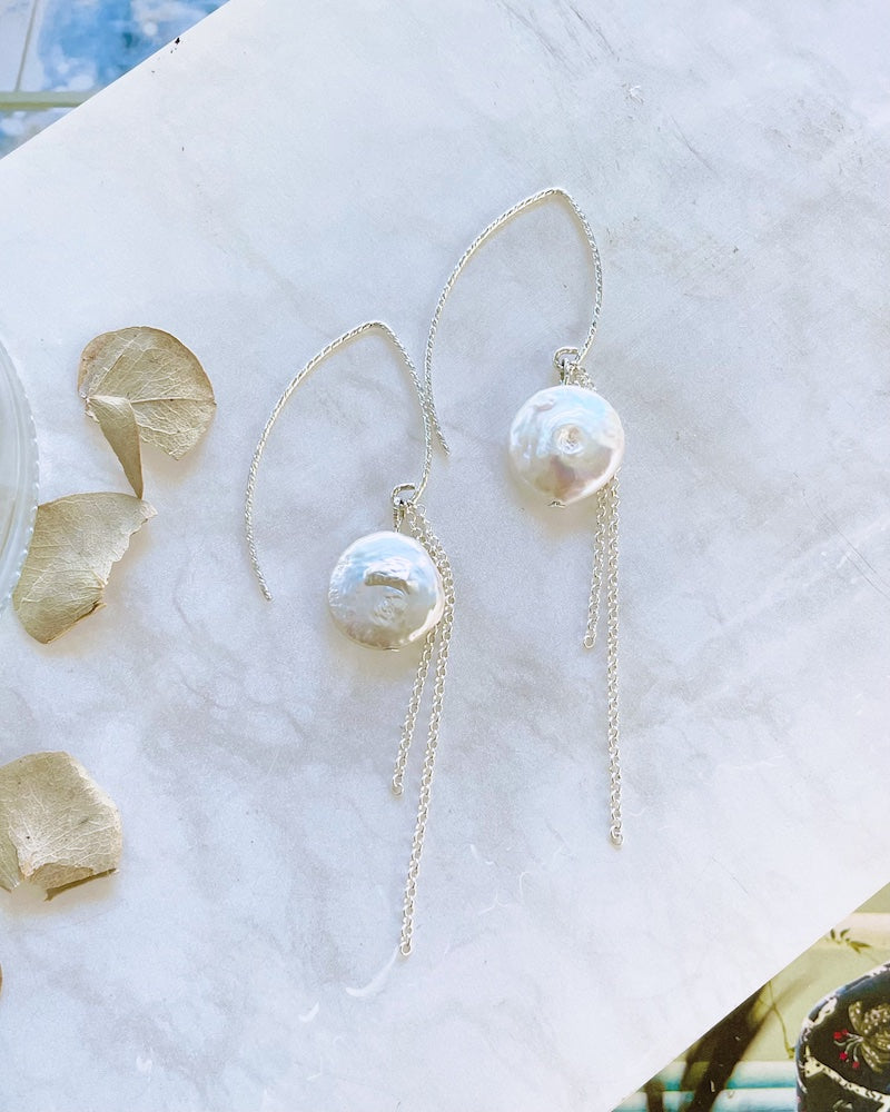 Silver Marquise Pearl Earrings