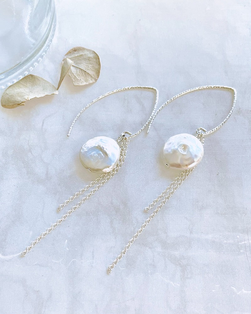 Silver Marquise Pearl Earrings