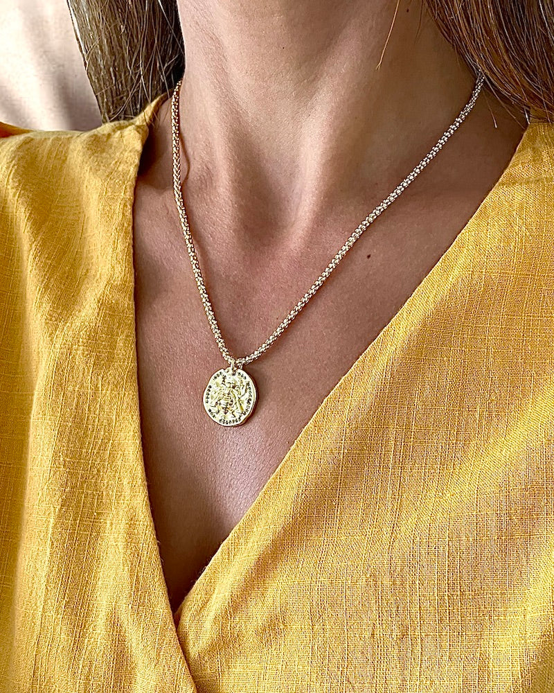 Gold Bee Coin Necklace